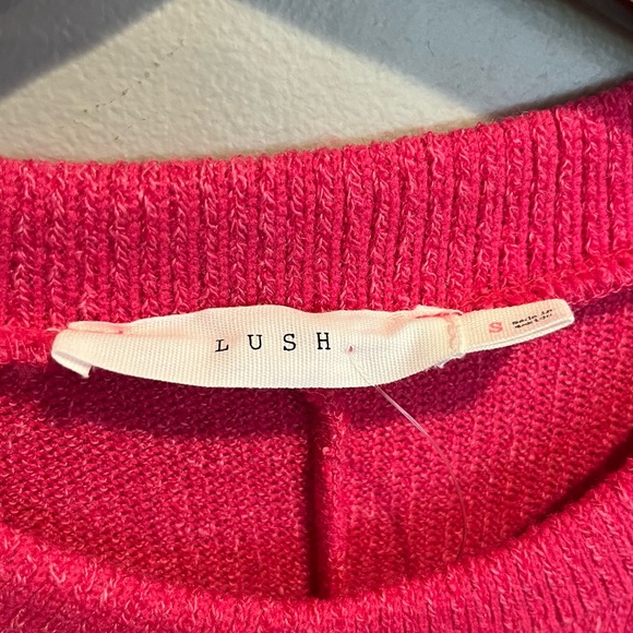 Lush Heathered Hot Pink Faux Wrap Sweater Dress, Size Small. - Picture 9 of 13